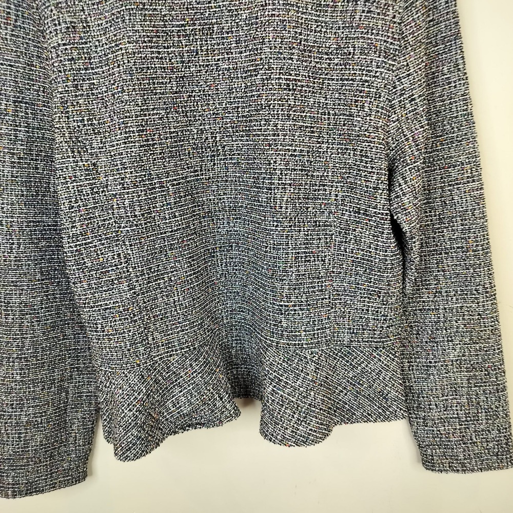 LOFT Tweed Peplum Jacket Womens Medium Open Front Confetti Metallic Knit Office - Picture 9 of 11